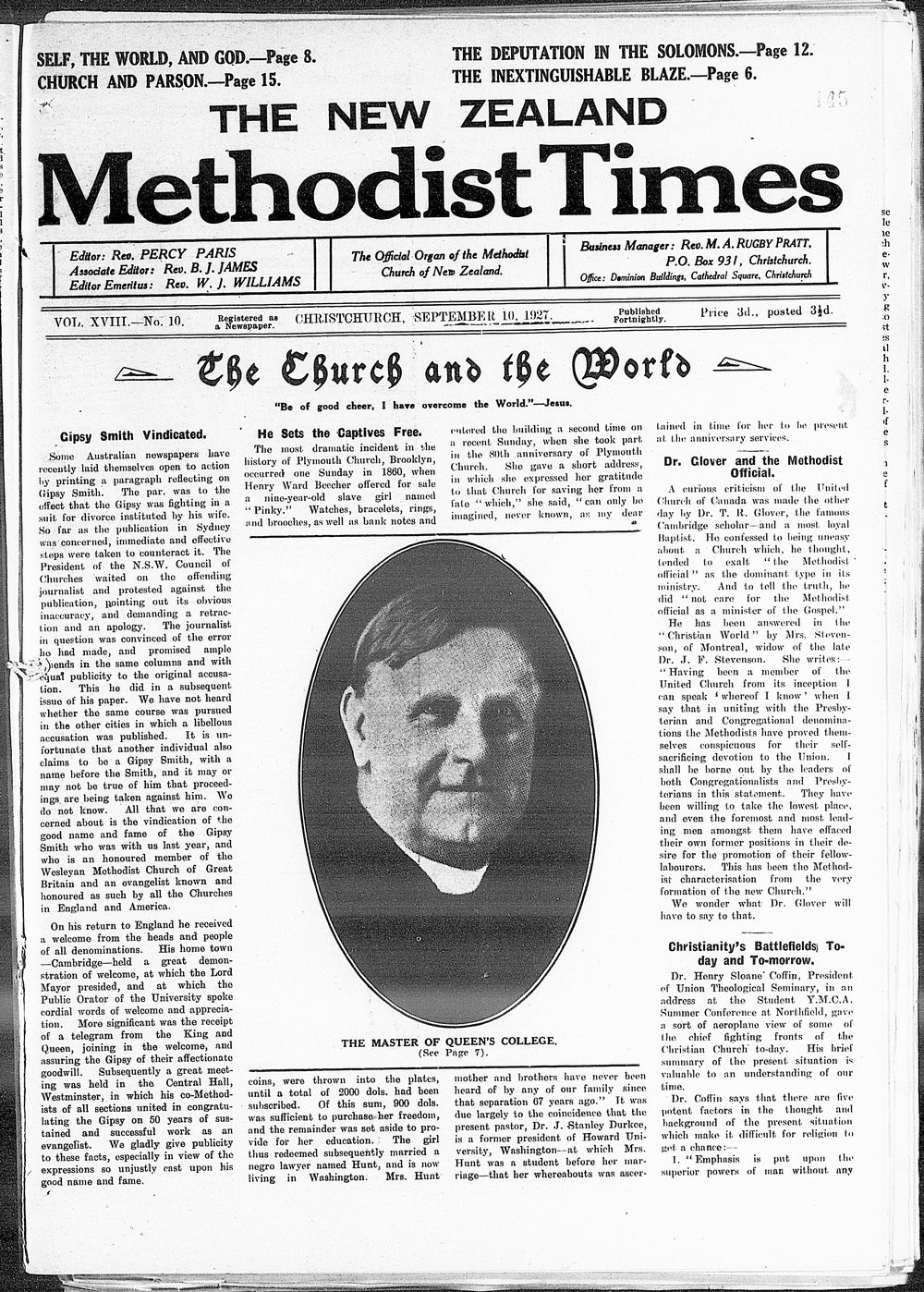 The New Zealand Methodist Times: 10th September 1927