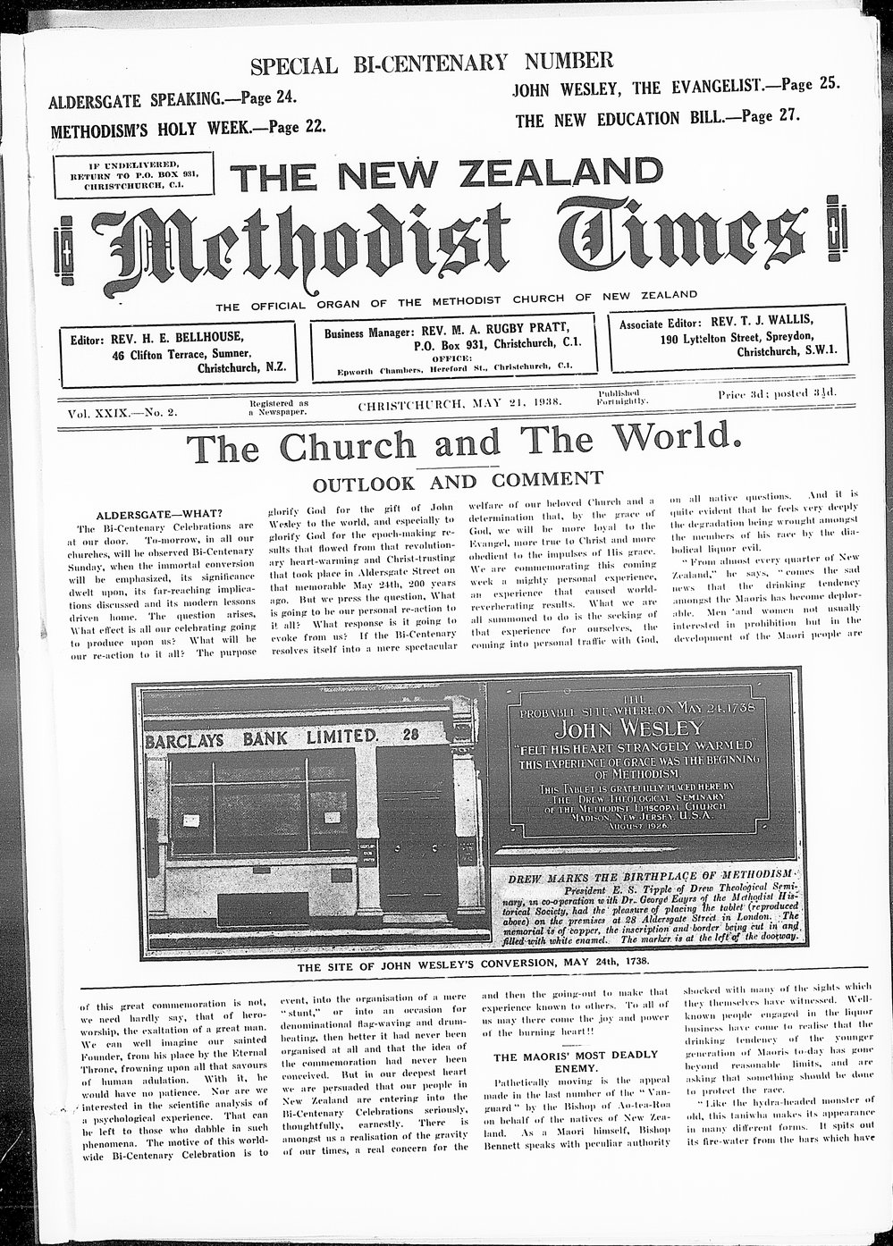 The New Zealand Methodist Times: 21st May 1938