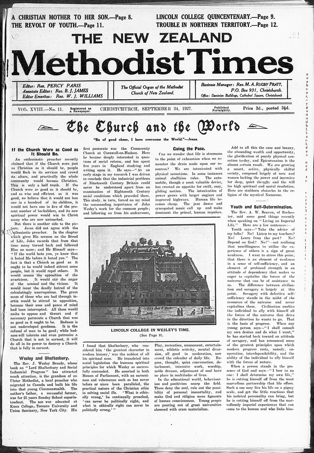 The New Zealand Methodist Times: 24th September 1927