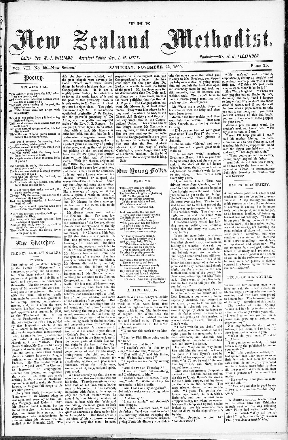 The New Zealand Methodist Times: 22nd November 1890