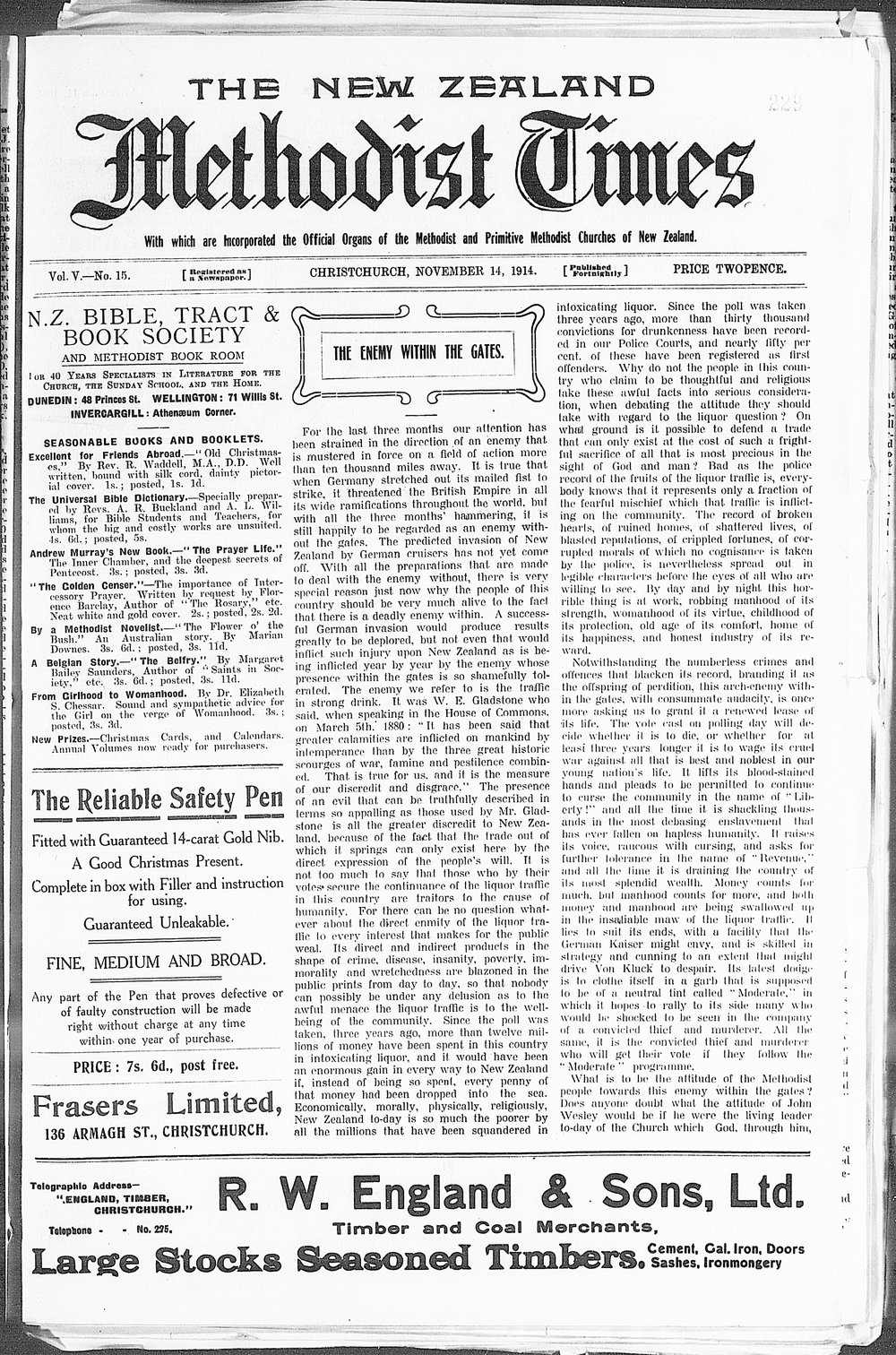The New Zealand Methodist Times: 14th November 1914