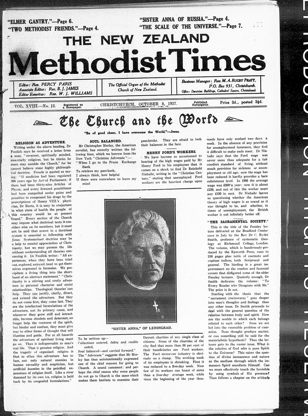 The New Zealand Methodist Times: 8th October 1927
