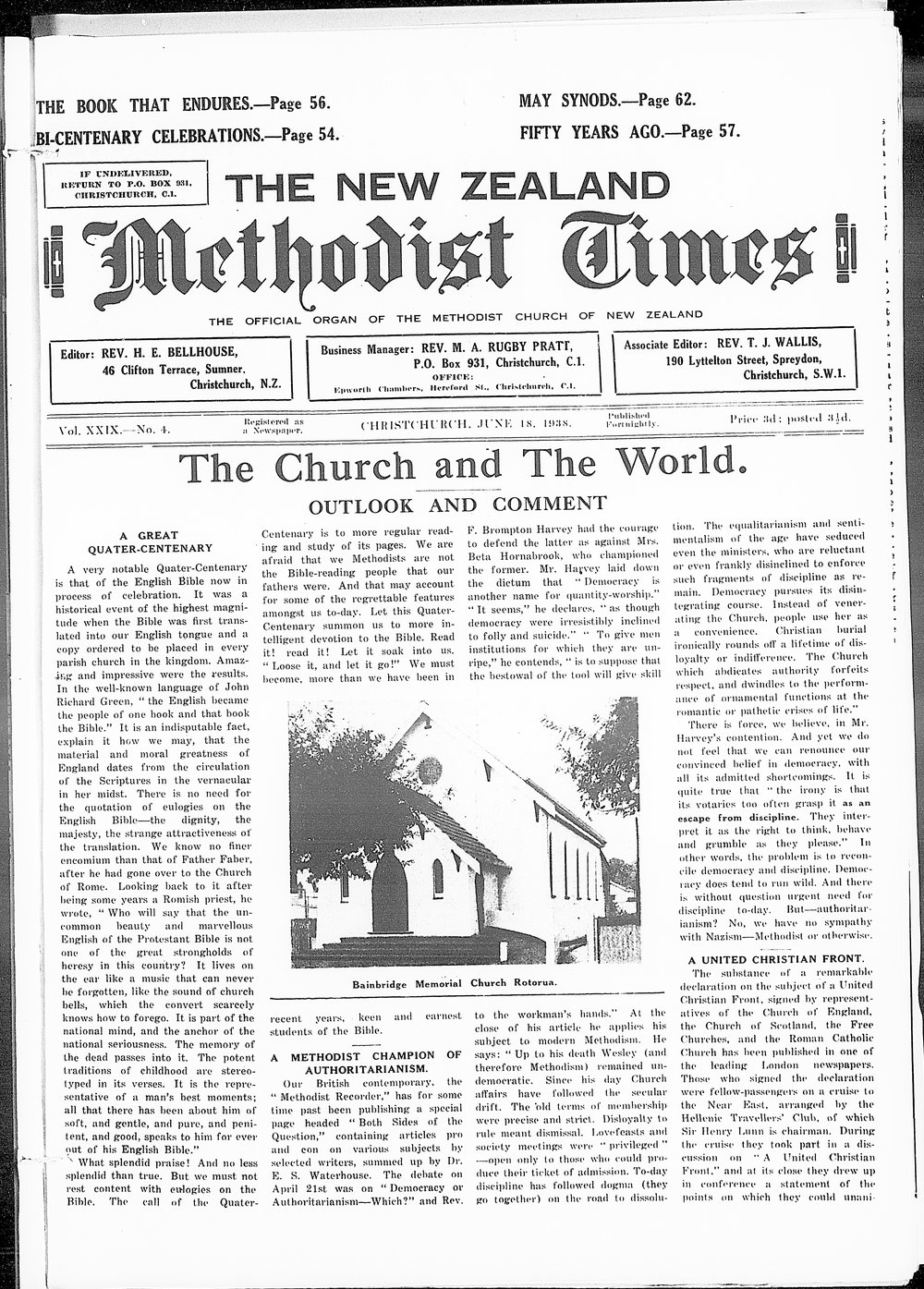 The New Zealand Methodist Times: 18th June 1938