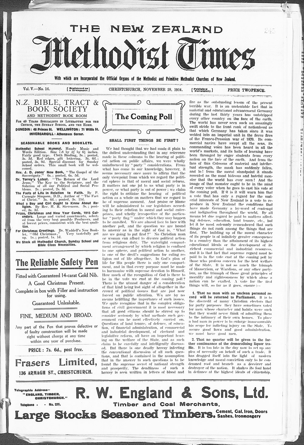 The New Zealand Methodist Times: 28th November 1914