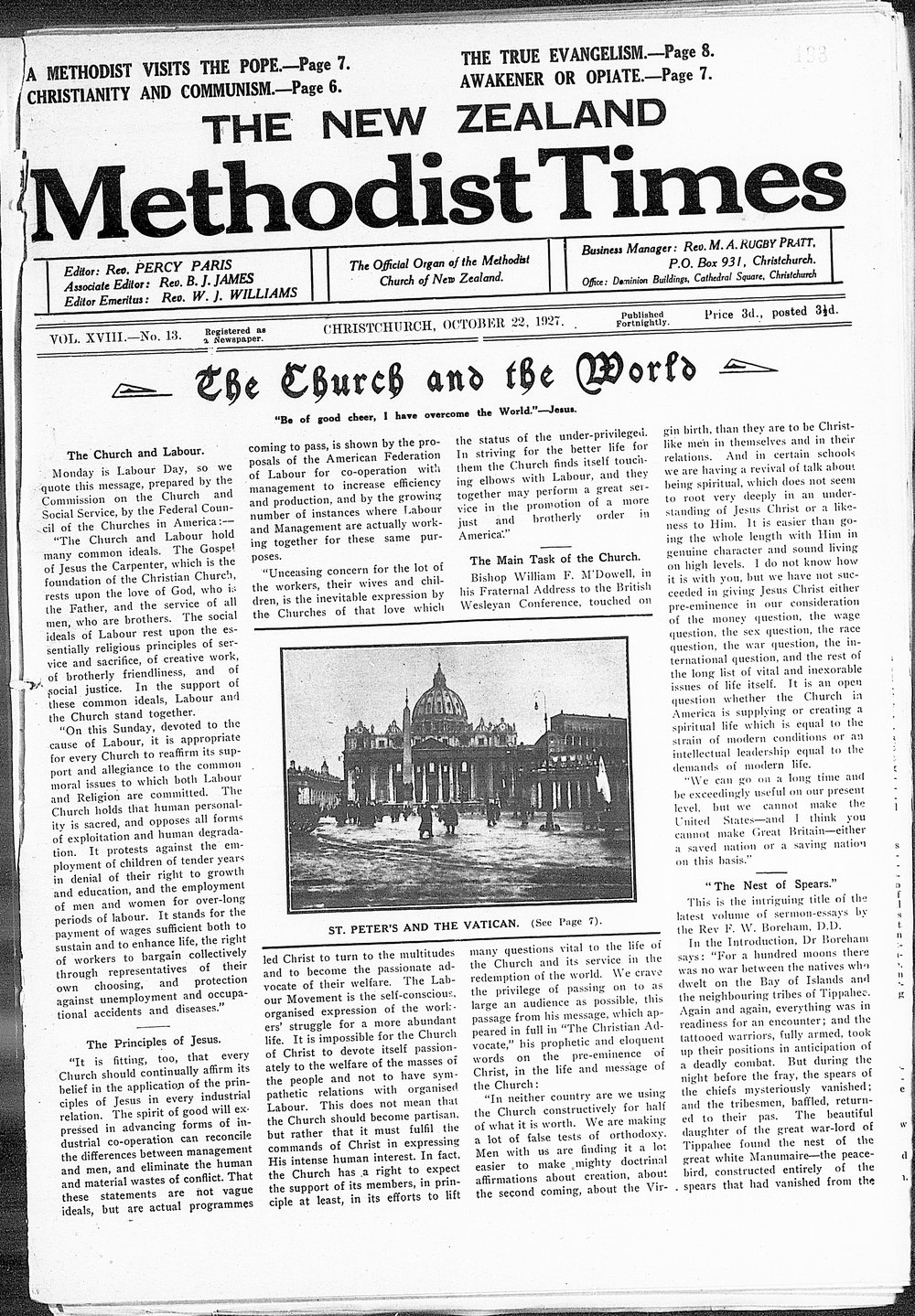 The New Zealand Methodist Times: 22nd October 1927