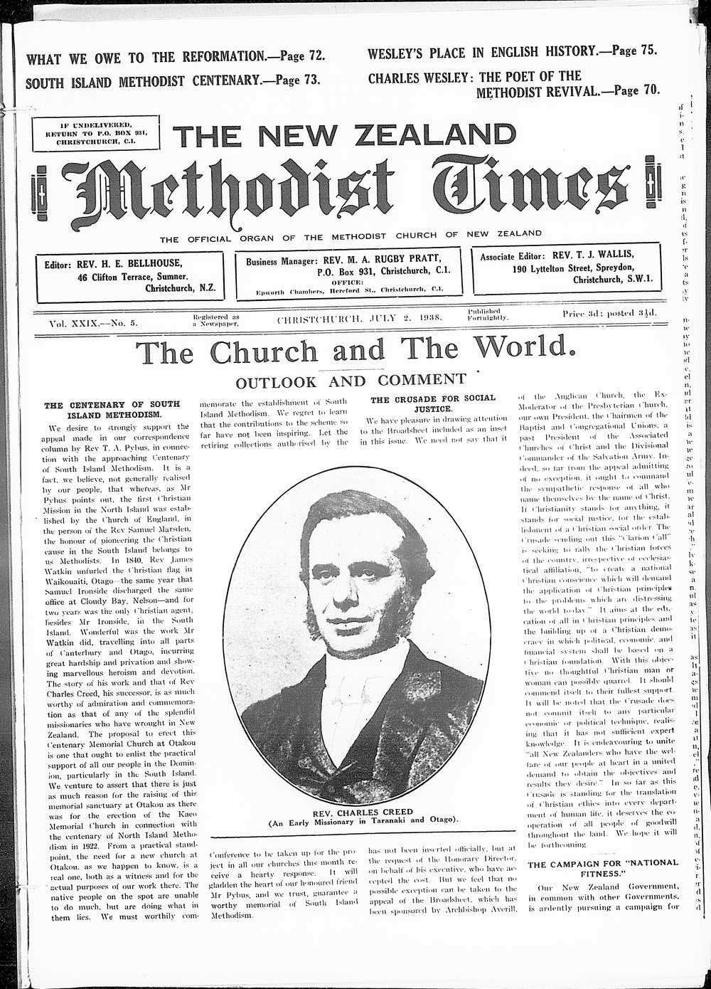 The New Zealand Methodist Times: 2nd July 1938