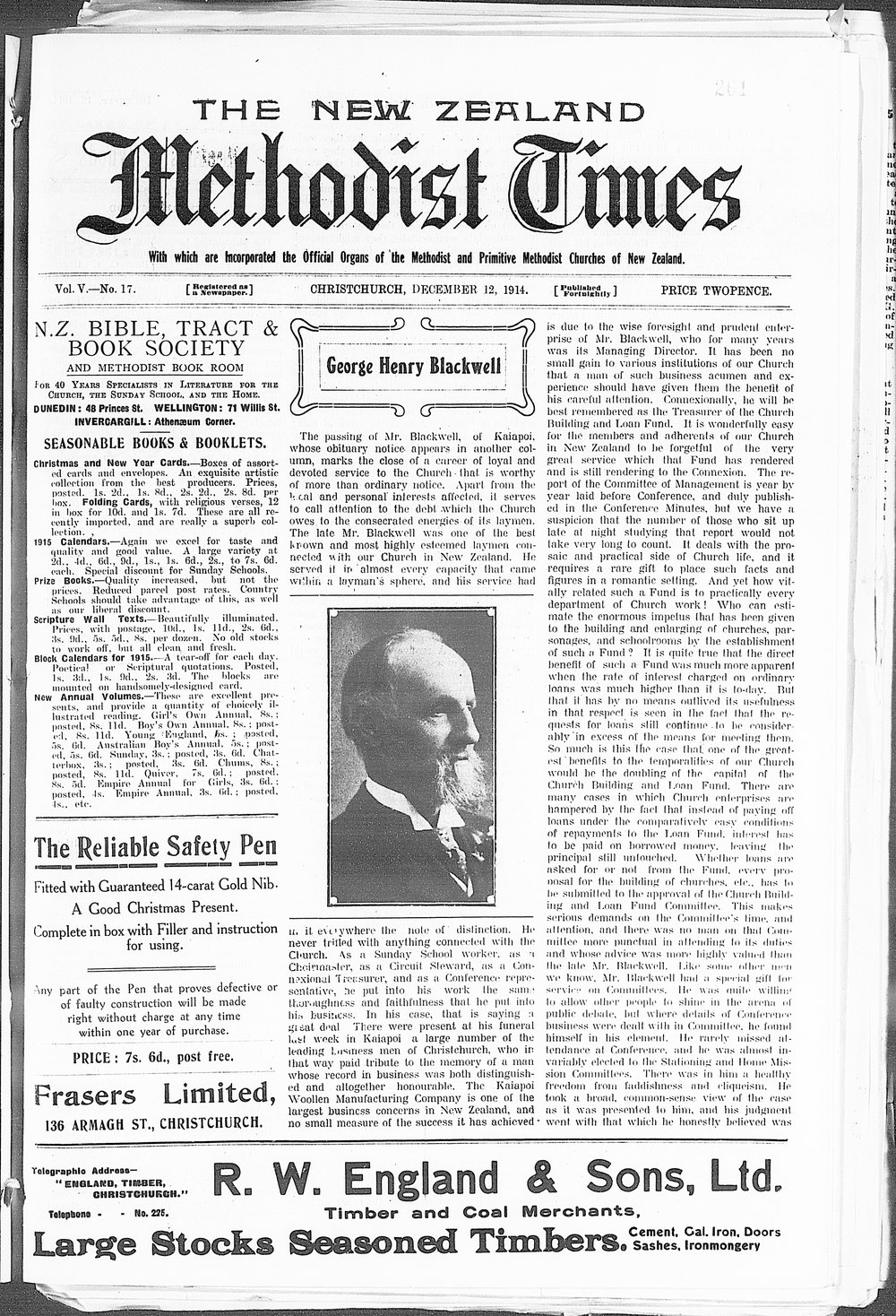 The New Zealand Methodist Times: 12th December 1914