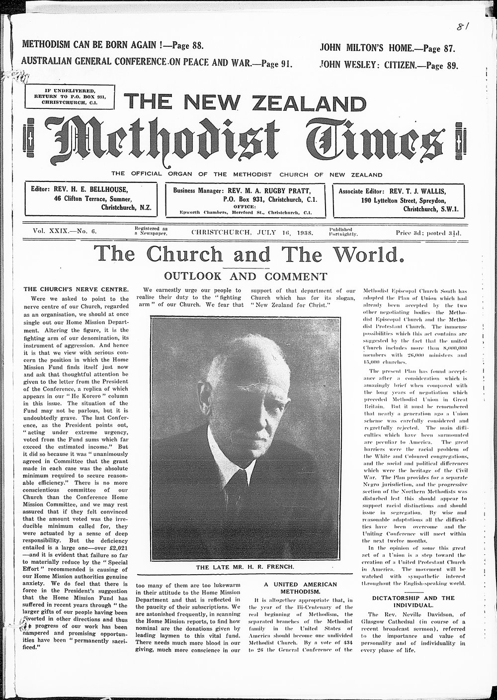 The New Zealand Methodist Times: 16th July 1938