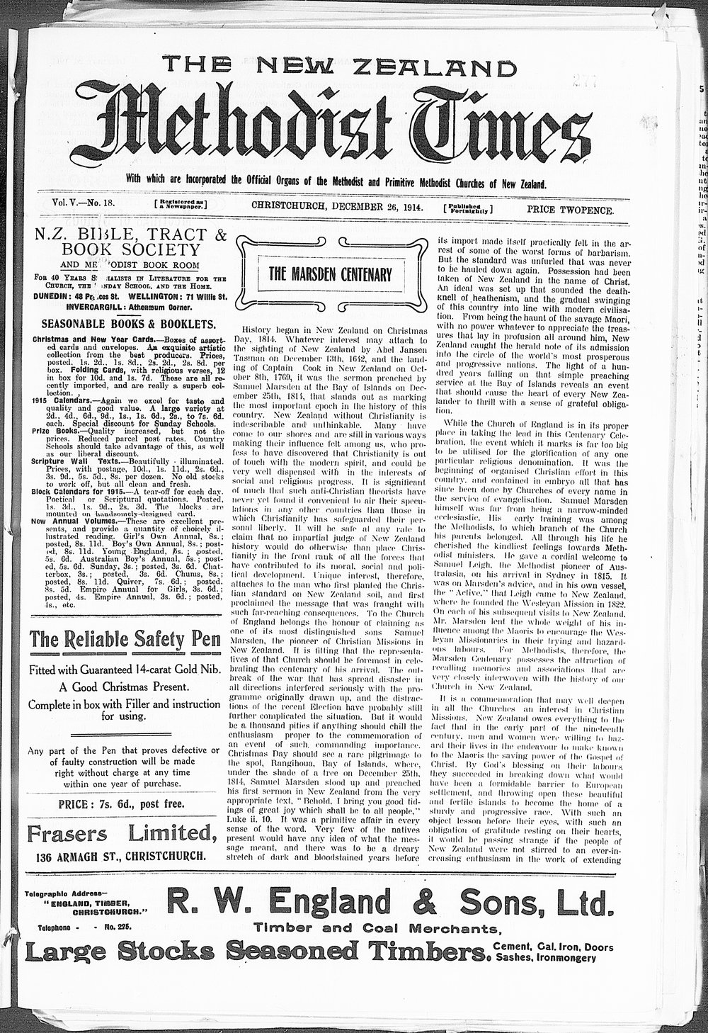 The New Zealand Methodist Times: 26th December 1914