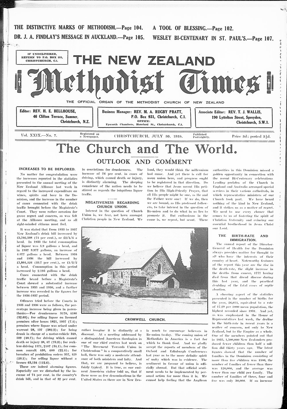 The New Zealand Methodist Times: 30th July 1938