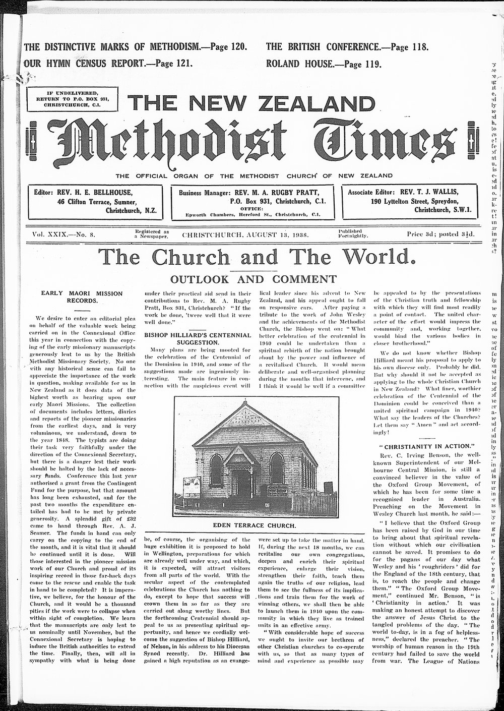 The New Zealand Methodist Times: 13th August 1938