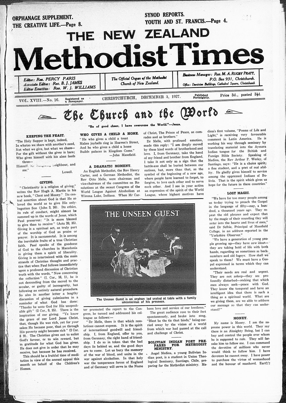The New Zealand Methodist Times: 3rd December 1927