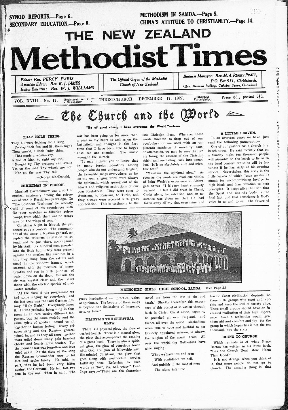 The New Zealand Methodist Times: 17th December 1927