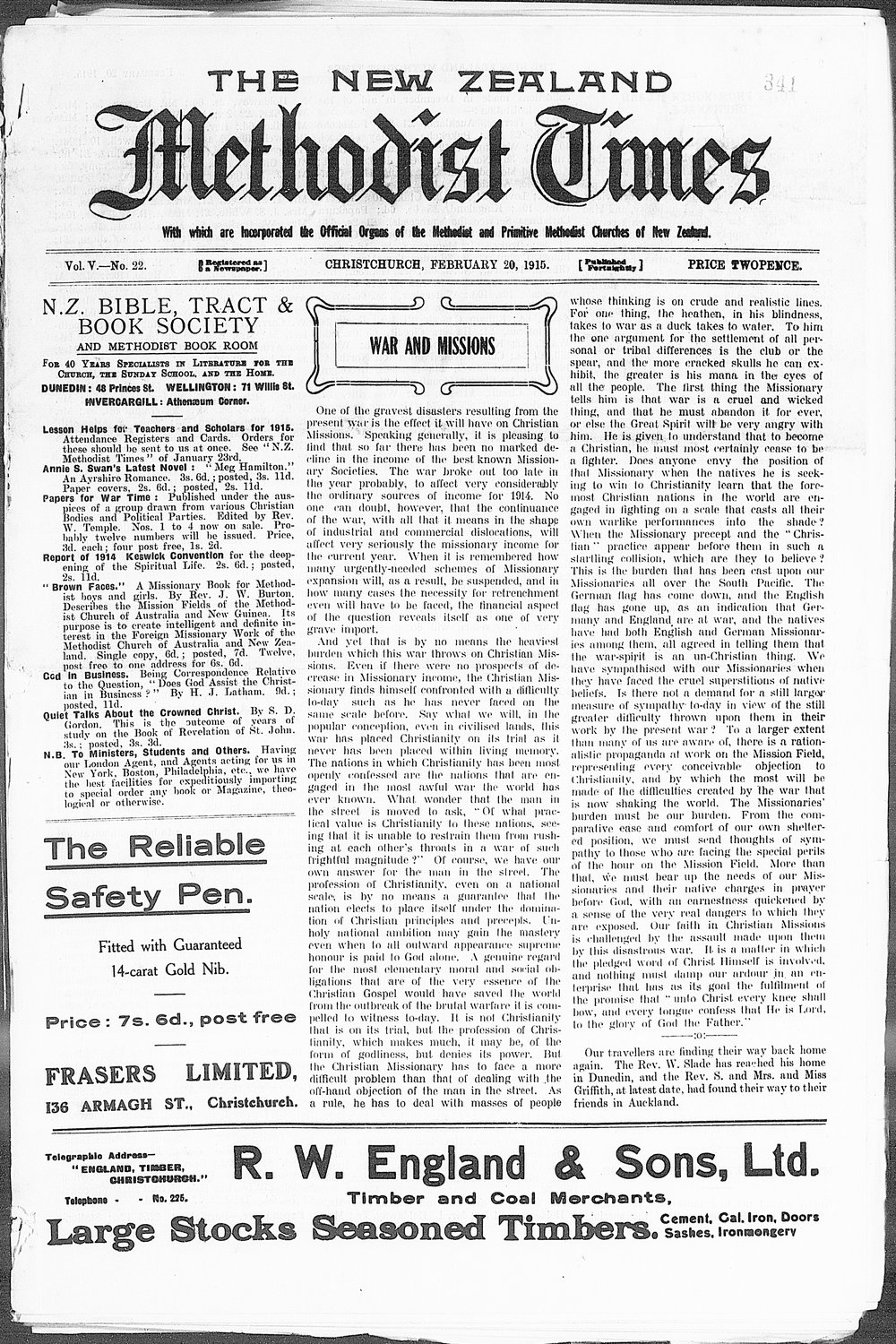 The New Zealand Methodist Times: 20th February 1915