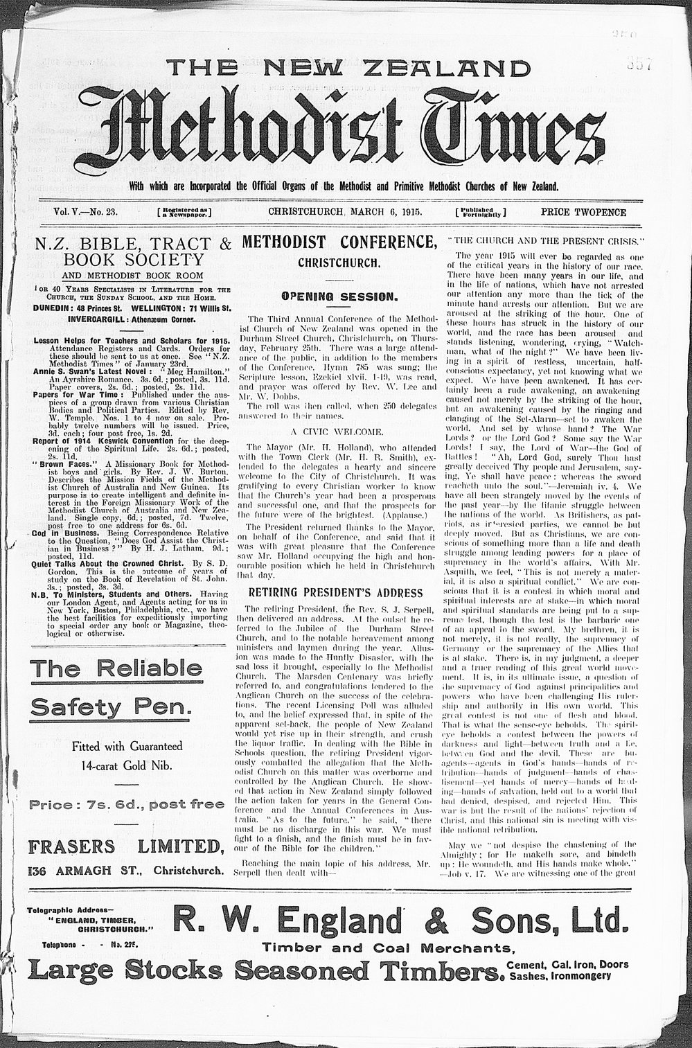 The New Zealand Methodist Times: 6th March 1915