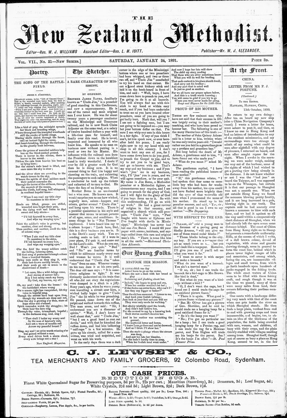 The New Zealand Methodist Times: 24th January 1891