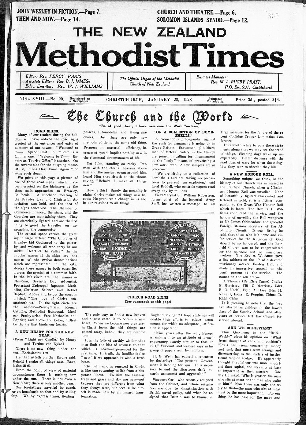 The New Zealand Methodist Times: 28th January 1928