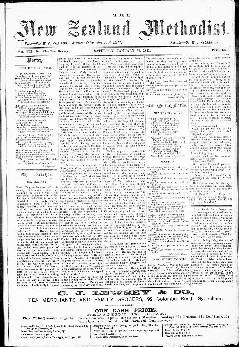 The New Zealand Methodist Times: 31st January 1891