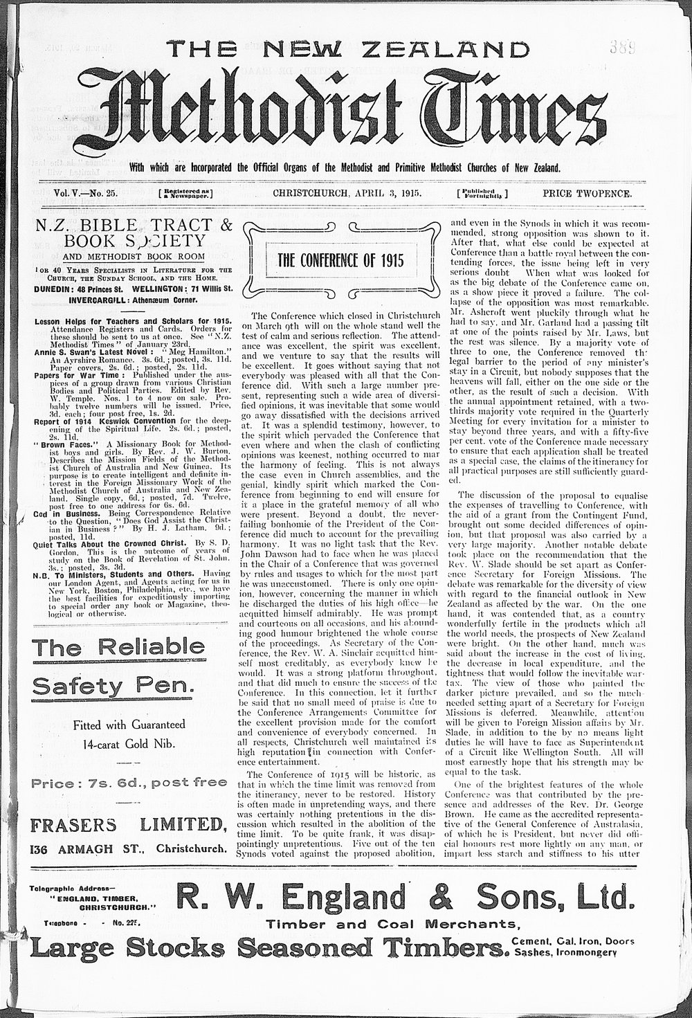 The New Zealand Methodist Times: 3rd April 1915