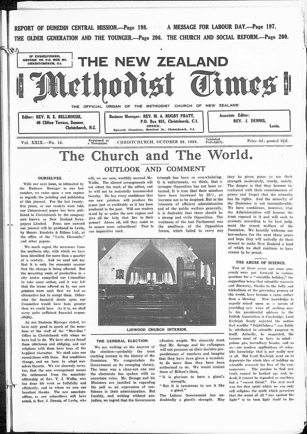 The New Zealand Methodist Times: 22nd October 1938