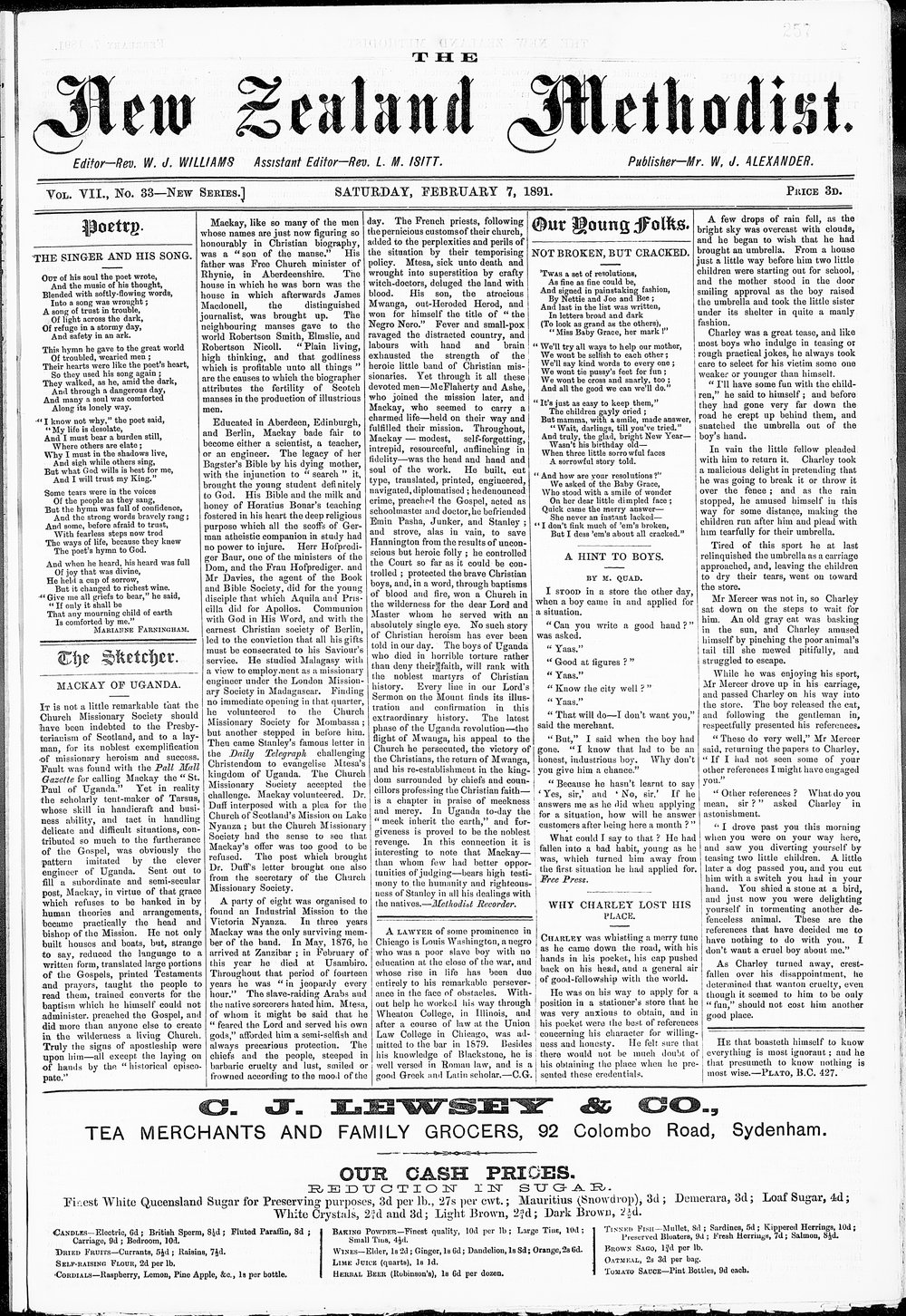 The New Zealand Methodist Times: 7th February 1891