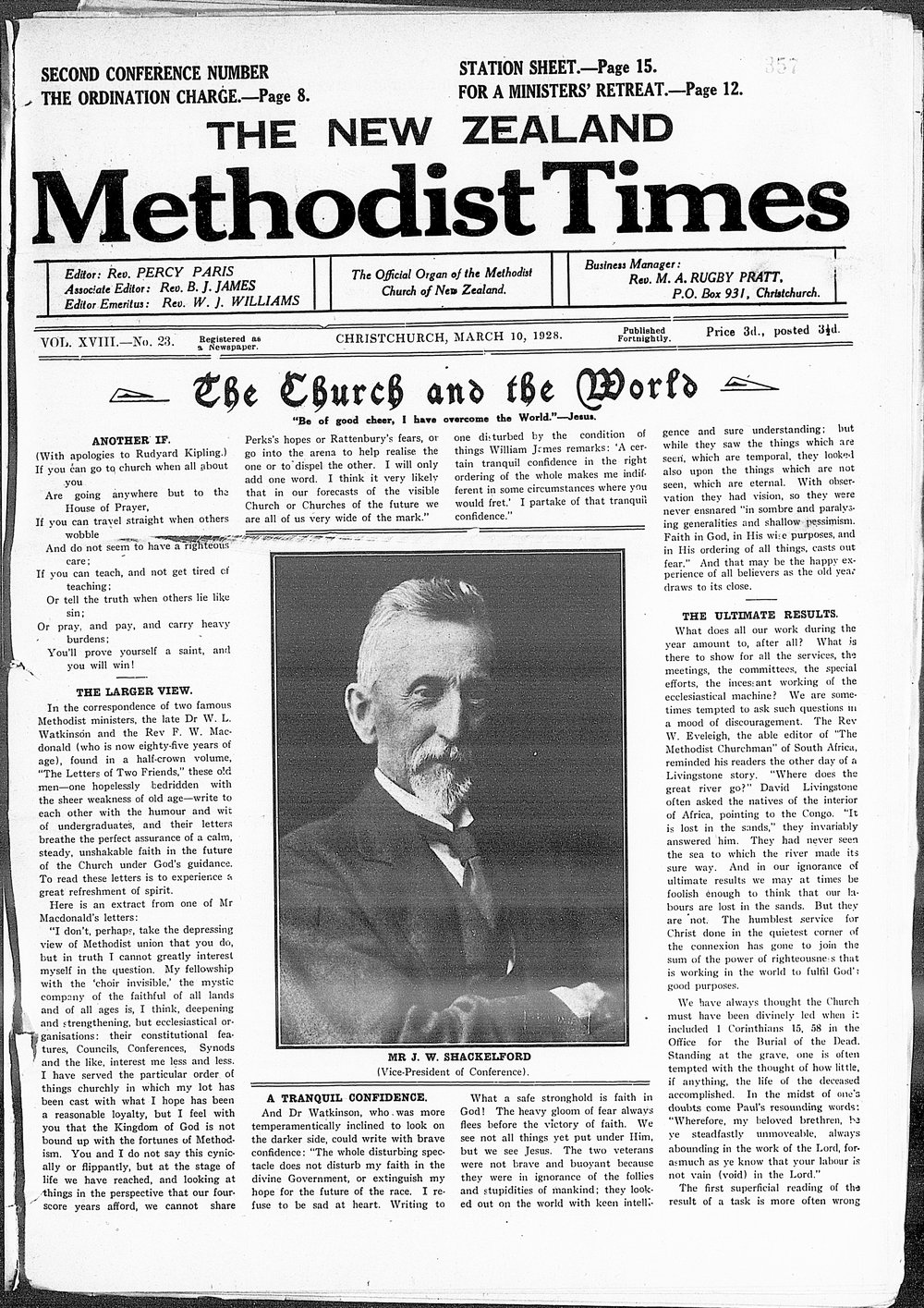 The New Zealand Methodist Times: 10th March 1928
