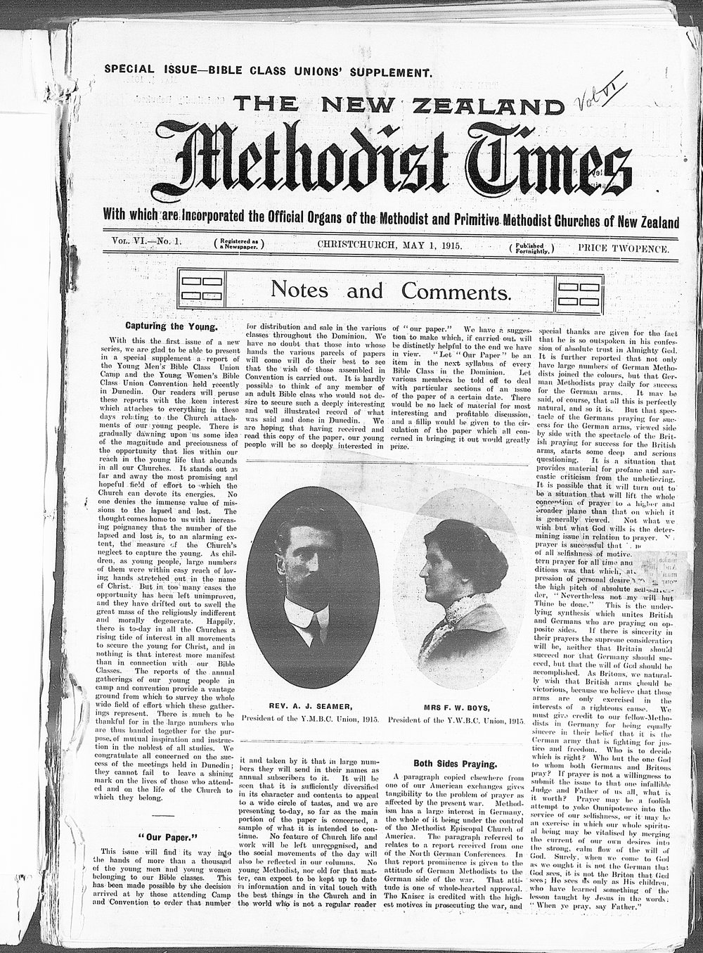 The New Zealand Methodist Times: 1st May 1915
