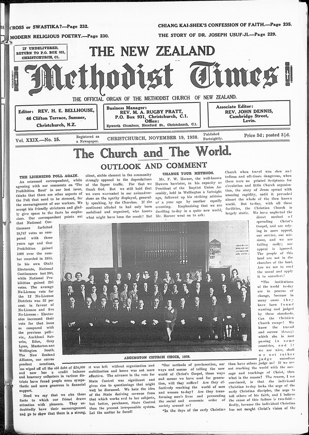 The New Zealand Methodist Times: 19th November 1938