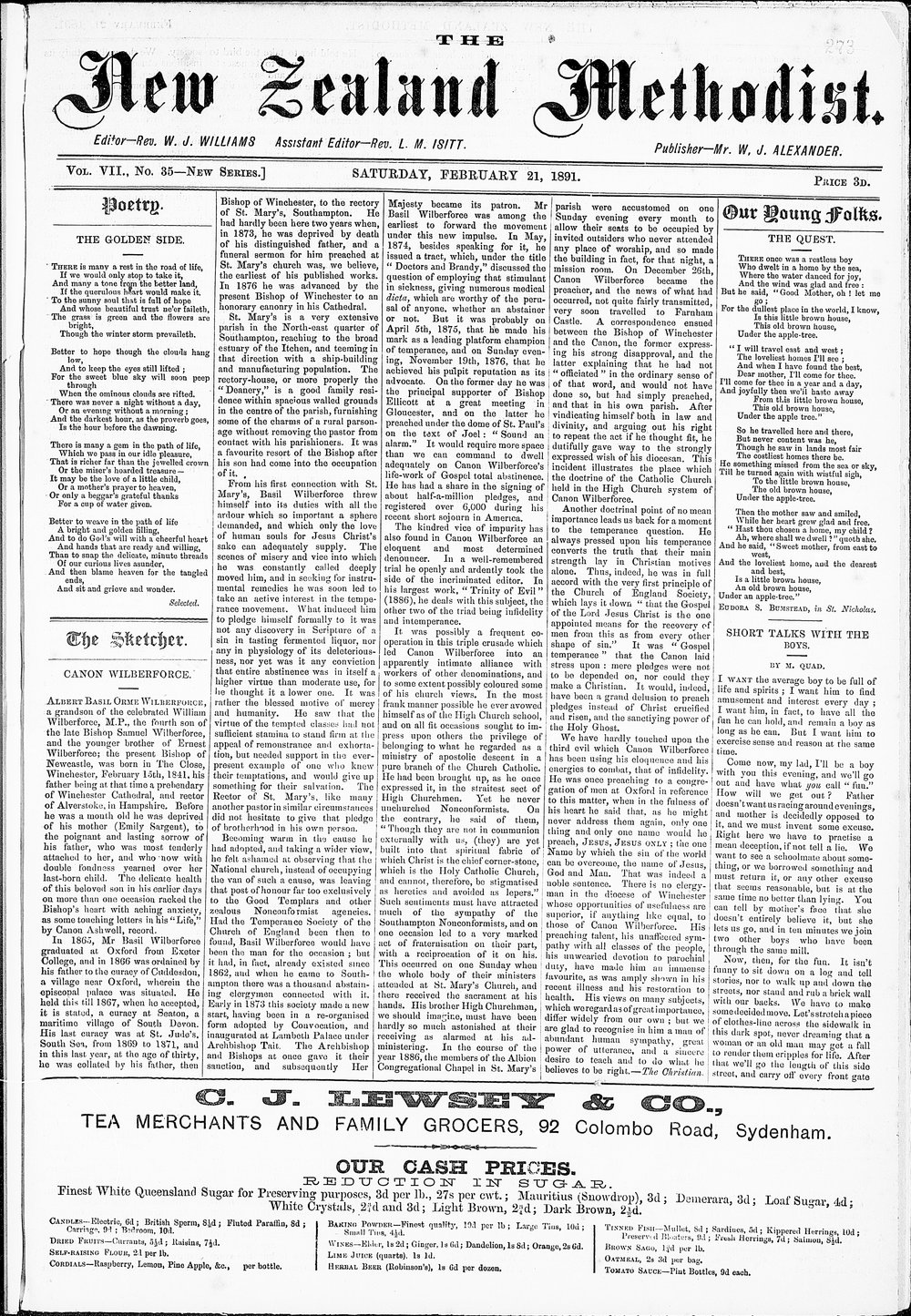 The New Zealand Methodist Times: 21st February 1891