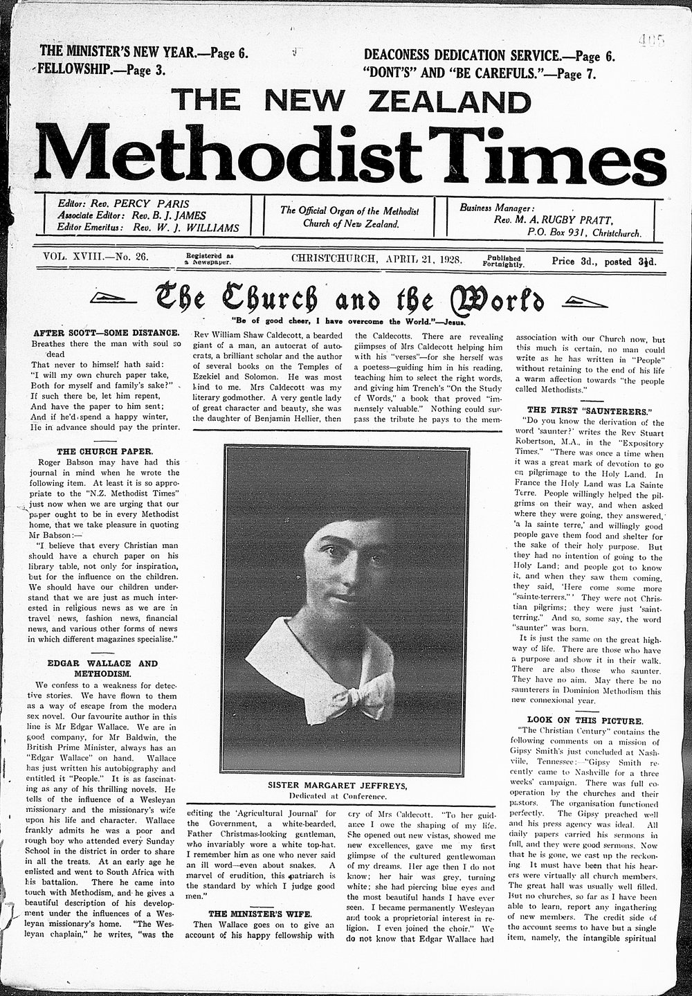 The New Zealand Methodist Times: 21st April 1928