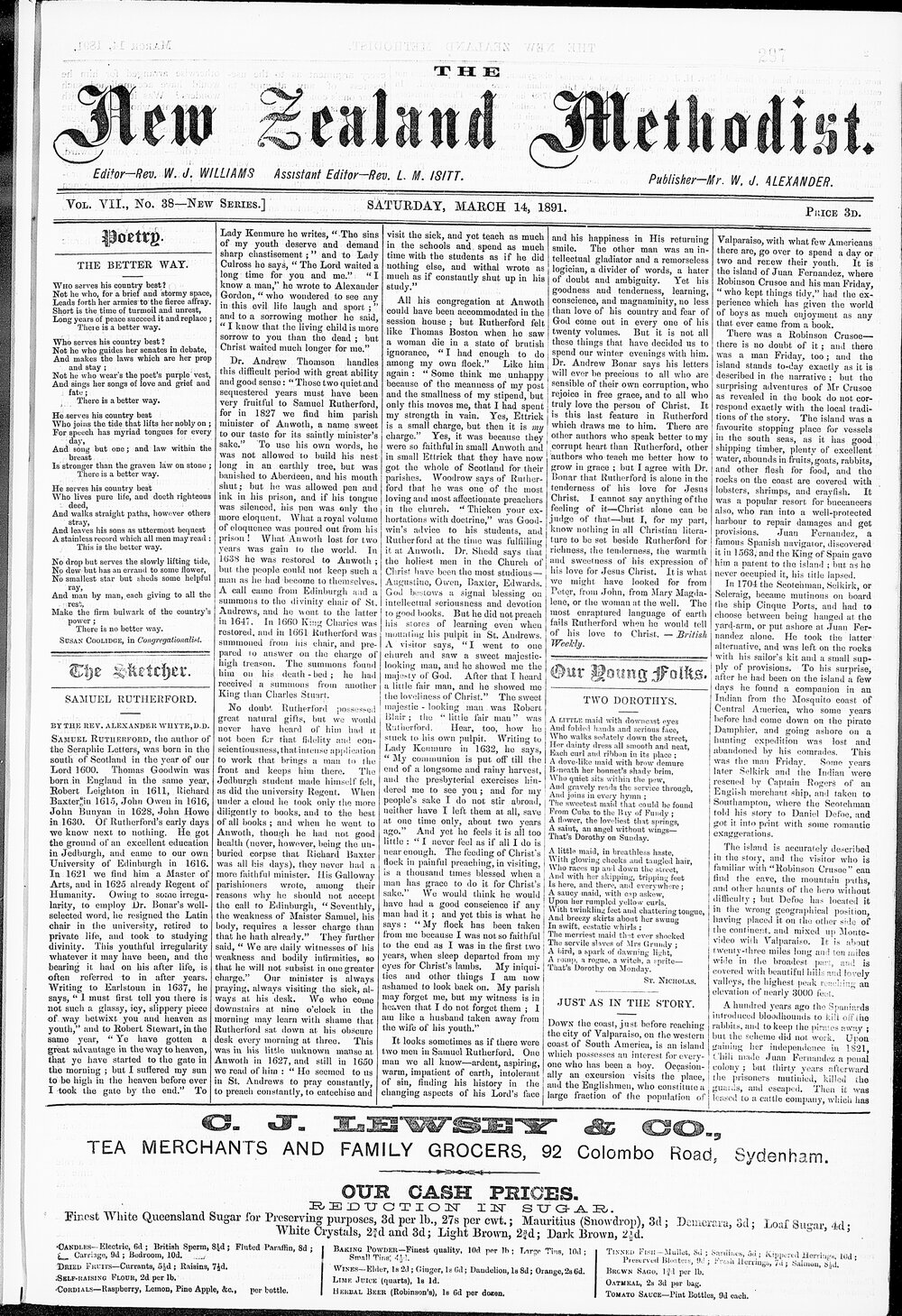 The New Zealand Methodist Times: 14th March 1891