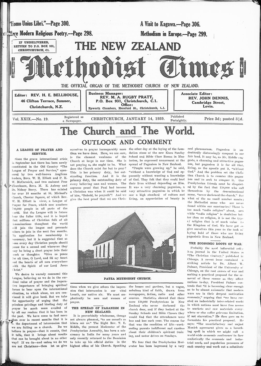 The New Zealand Methodist Times: 14th January 1939