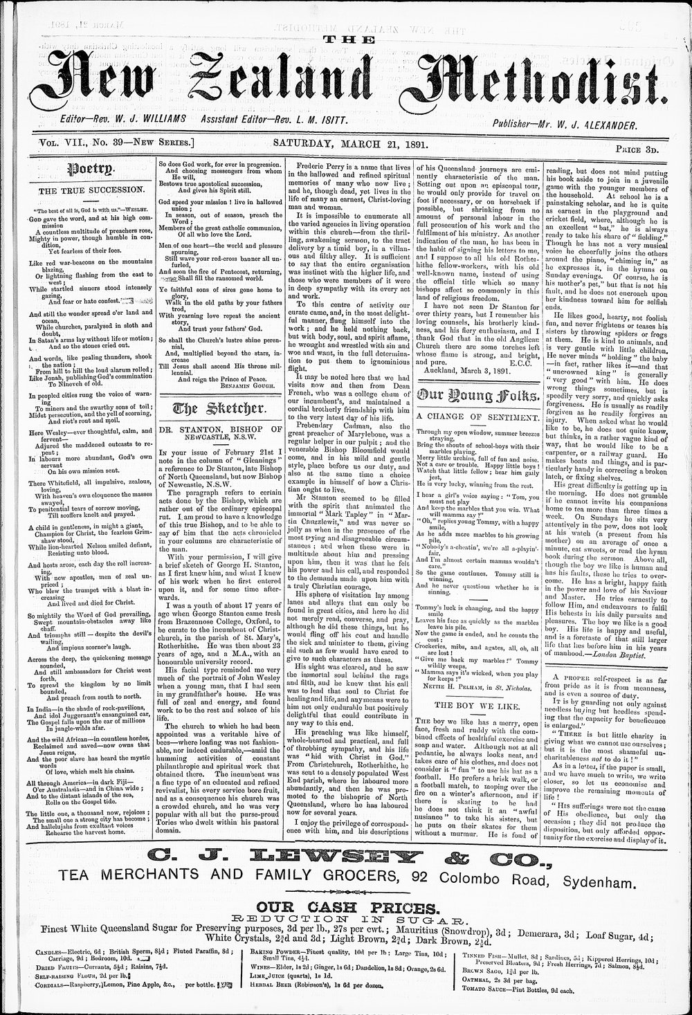 The New Zealand Methodist Times: 21st March 1891