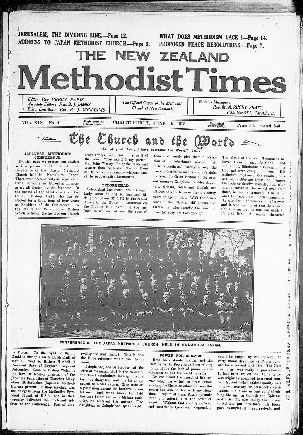The New Zealand Methodist Times: 16th June 1928
