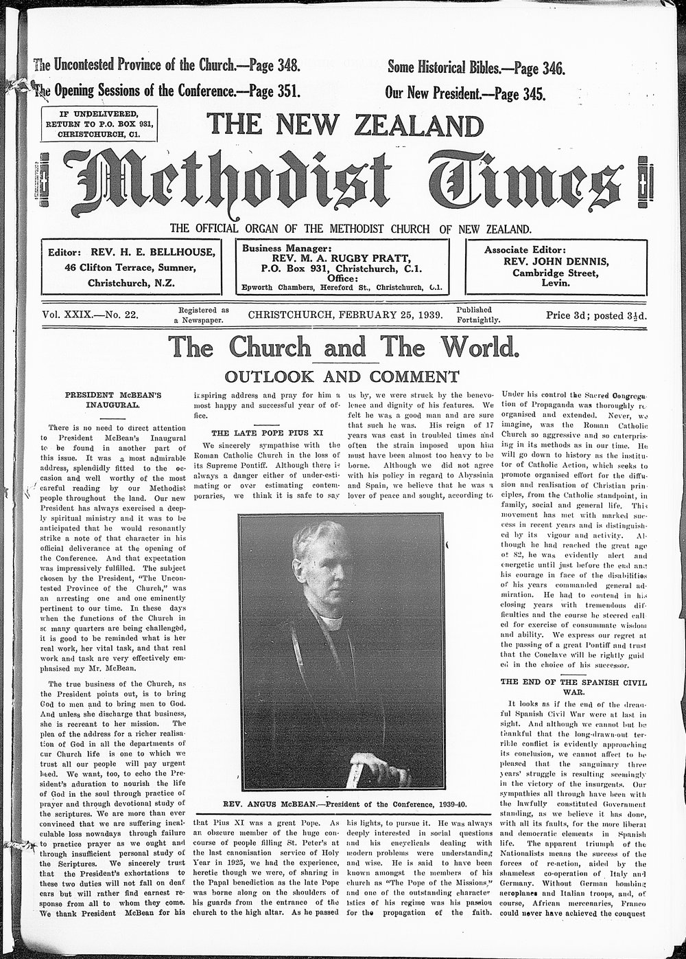 The New Zealand Methodist Times: 25th February 1939