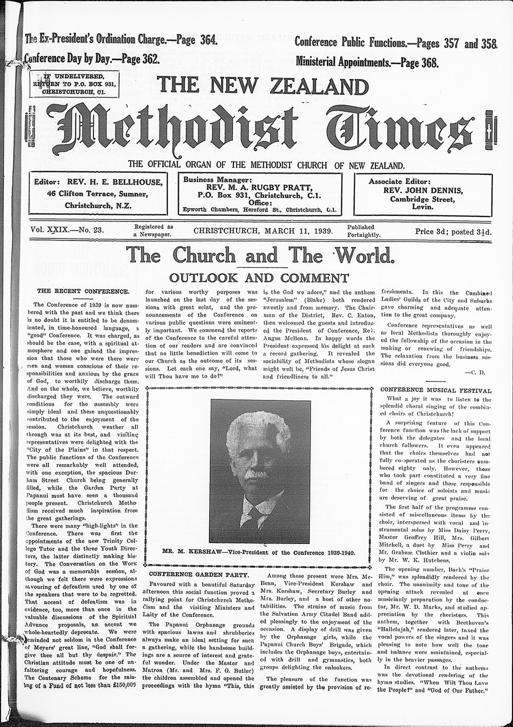 The New Zealand Methodist Times: 11th March 1939