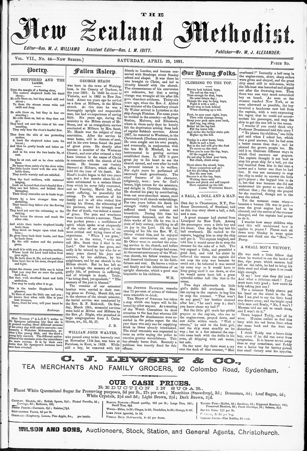 The New Zealand Methodist Times: 25th April 1891