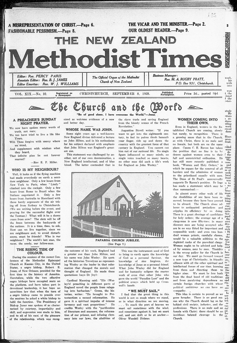 The New Zealand Methodist Times: 8th September 1928