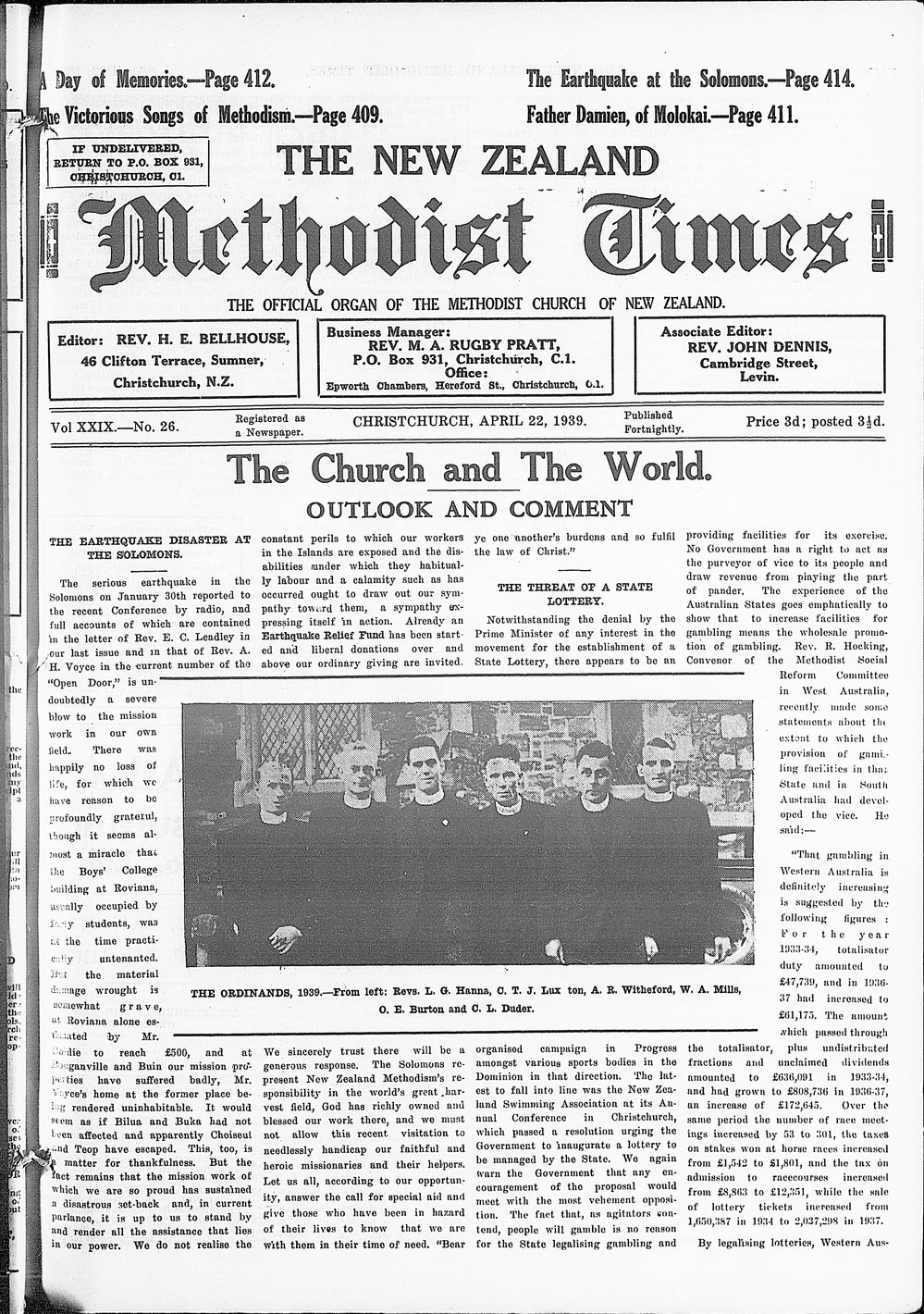 The New Zealand Methodist Times: 22nd April 1939