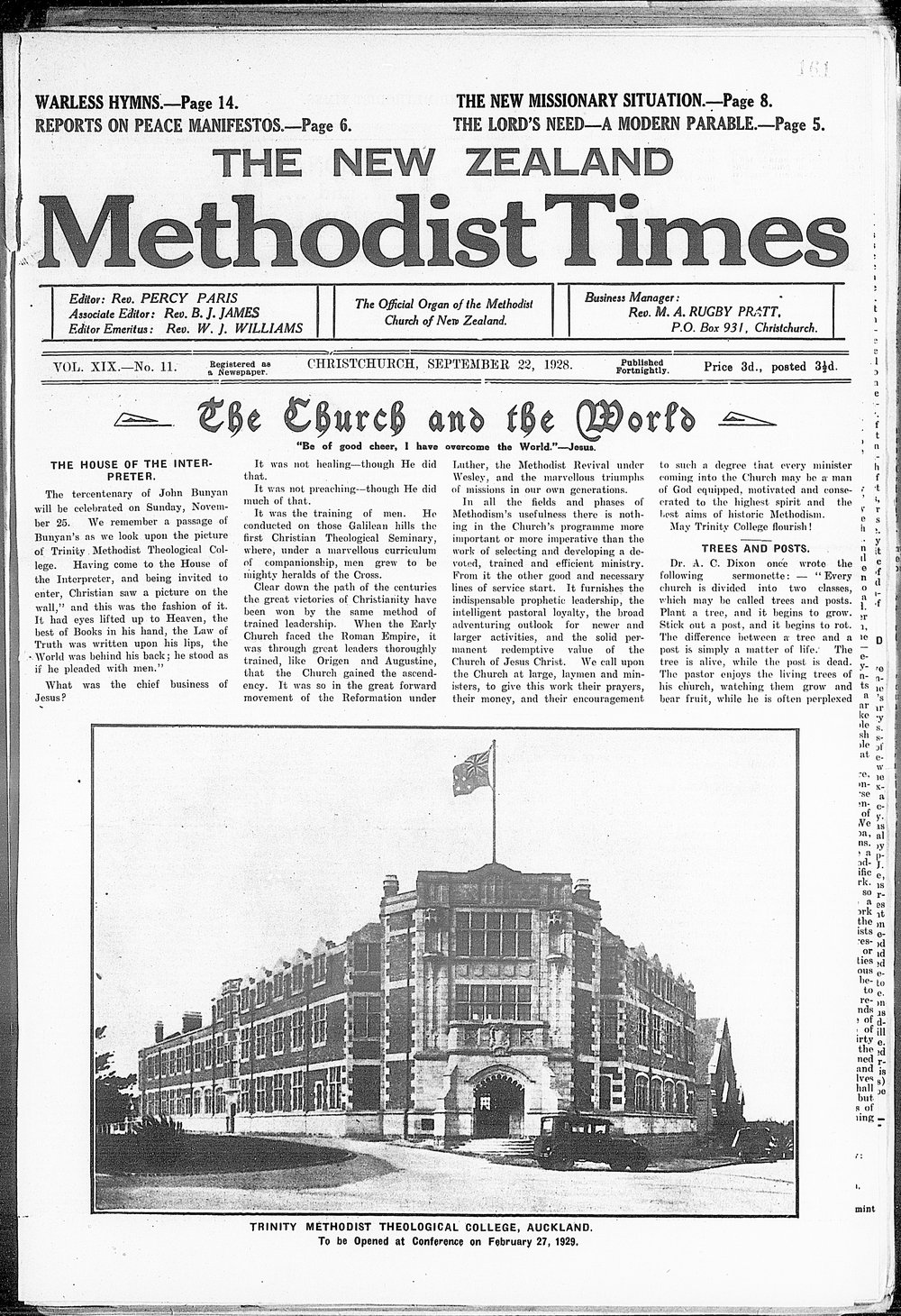 The New Zealand Methodist Times: 22nd September 1928
