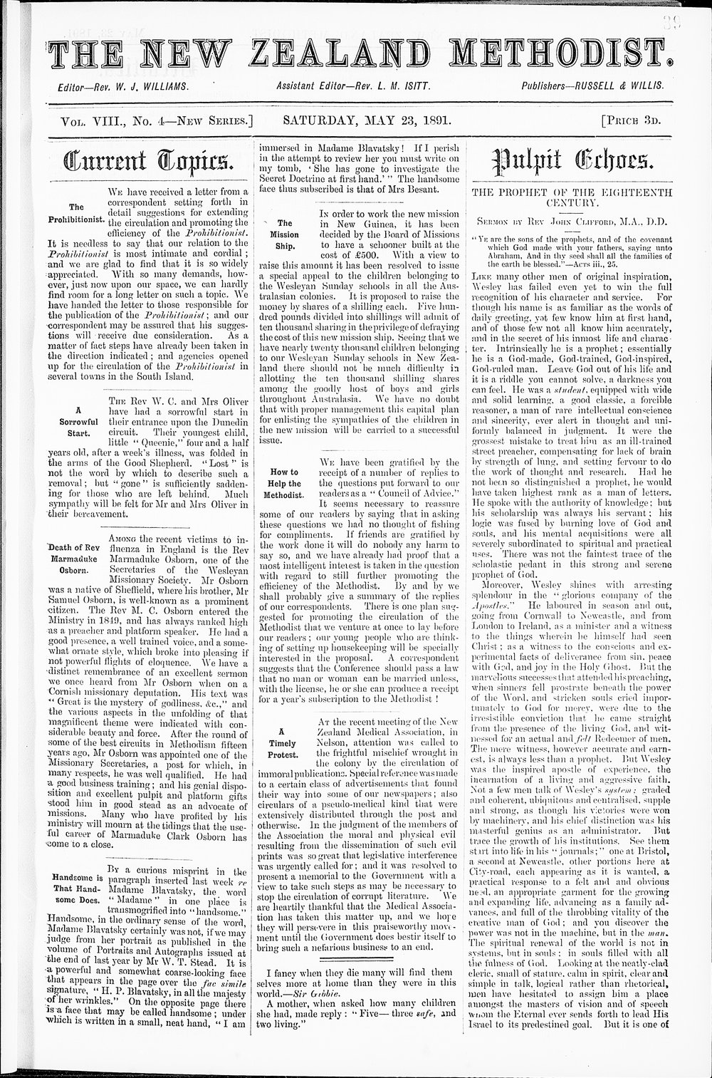 The New Zealand Methodist Times: 23rd May 1891