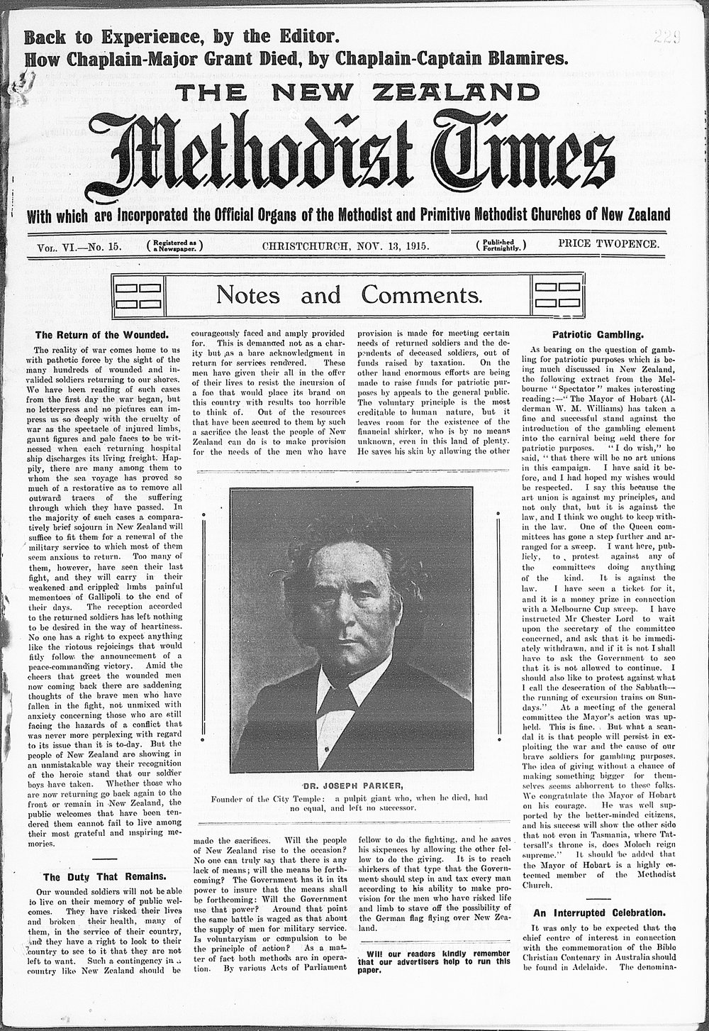 The New Zealand Methodist Times: 13th November 1915