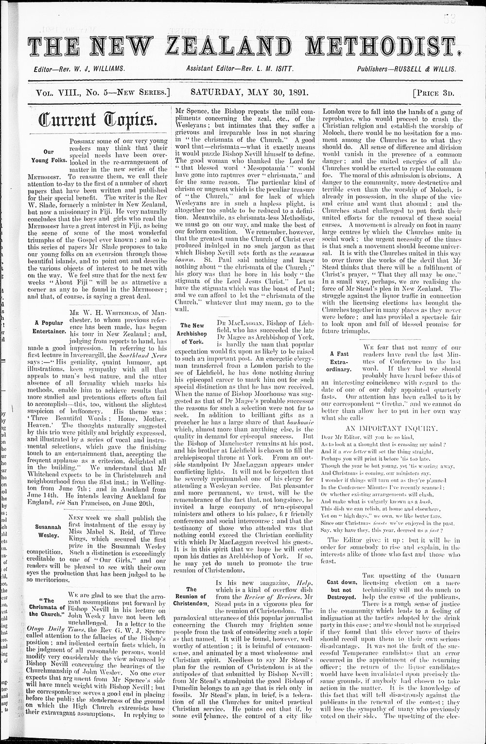 The New Zealand Methodist Times: 30th May 1891