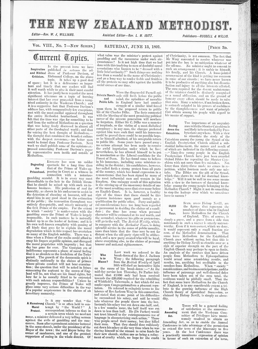 The New Zealand Methodist Times: 13th June 1891