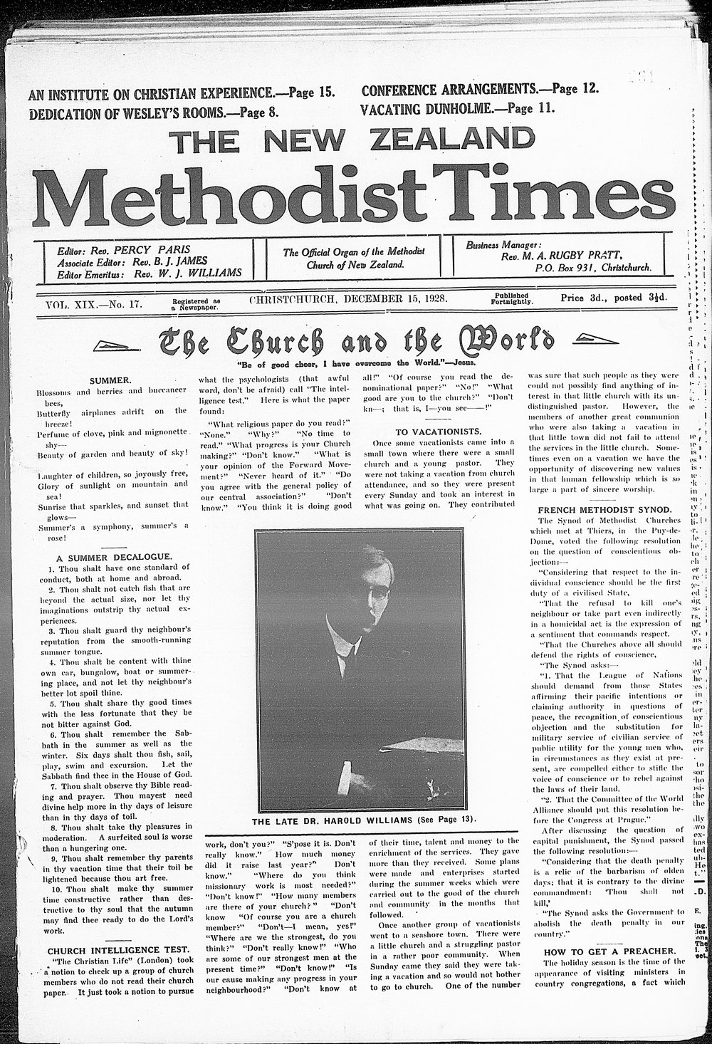 The New Zealand Methodist Times: 15th December 1928