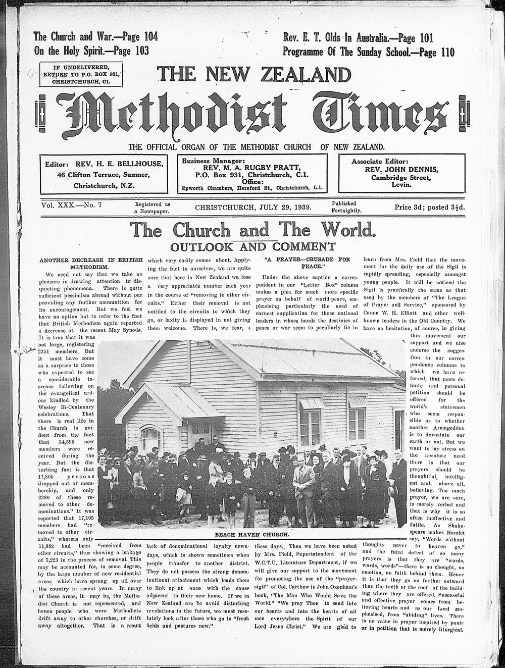 The New Zealand Methodist Times: 29th July 1939
