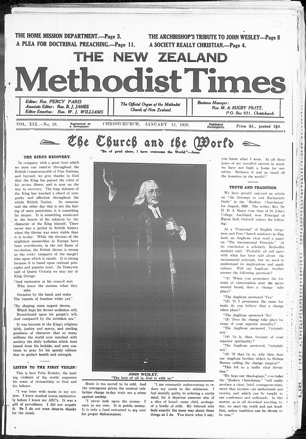 The New Zealand Methodist Times: 12th January 1929