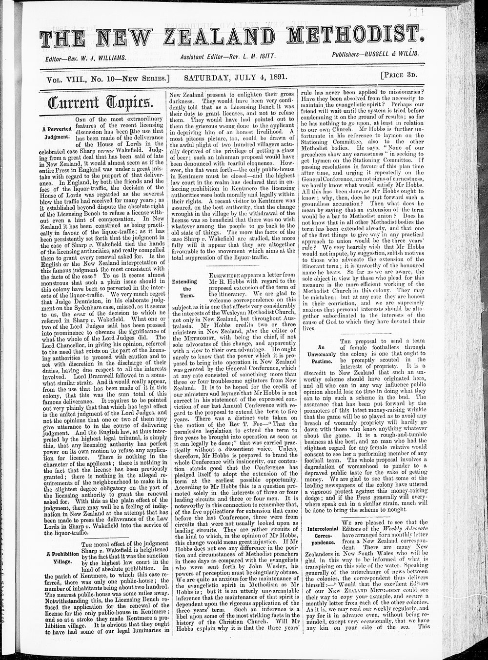 The New Zealand Methodist Times: 4th July 1891