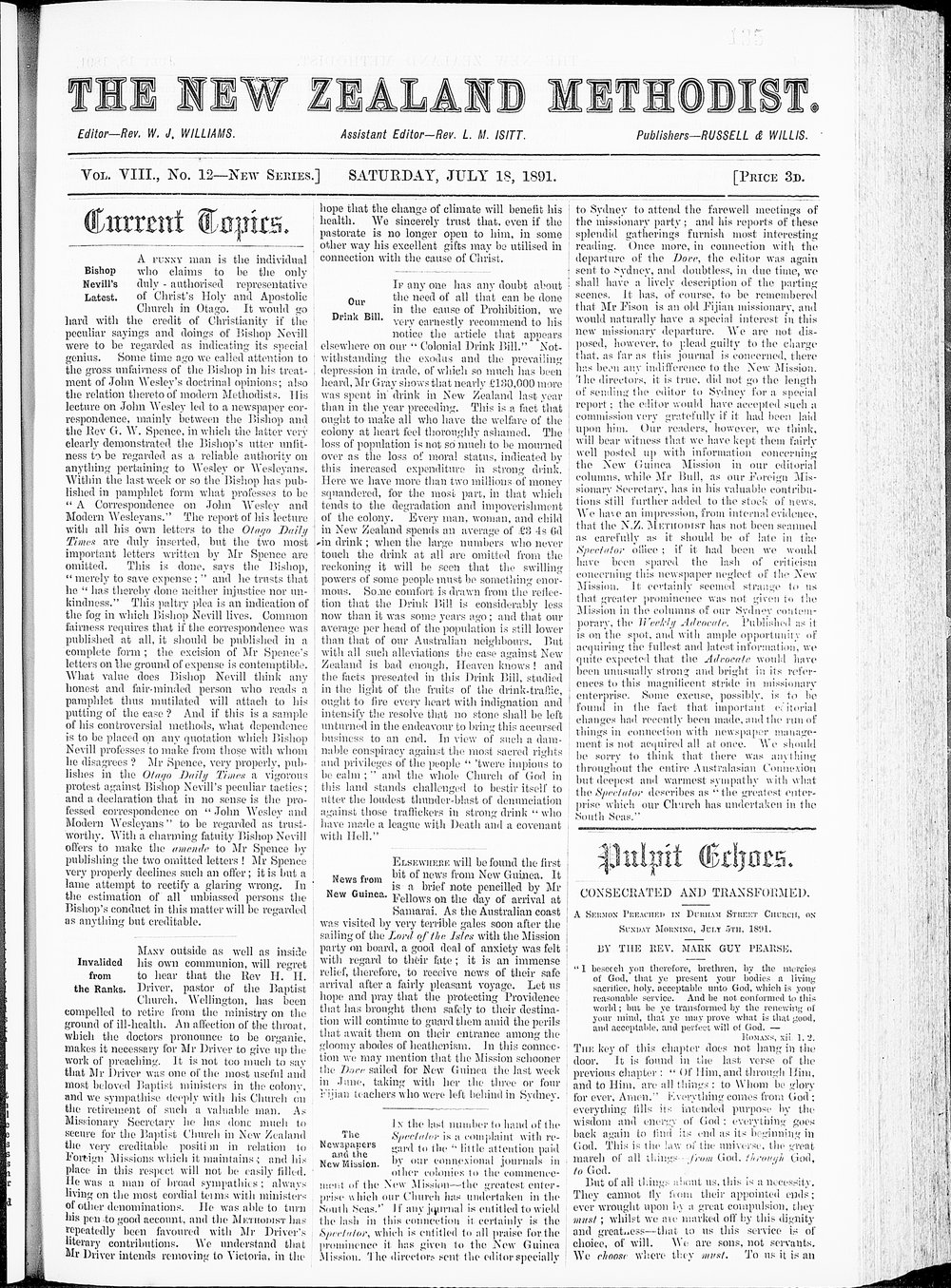 The New Zealand Methodist Times: 18th July 1891