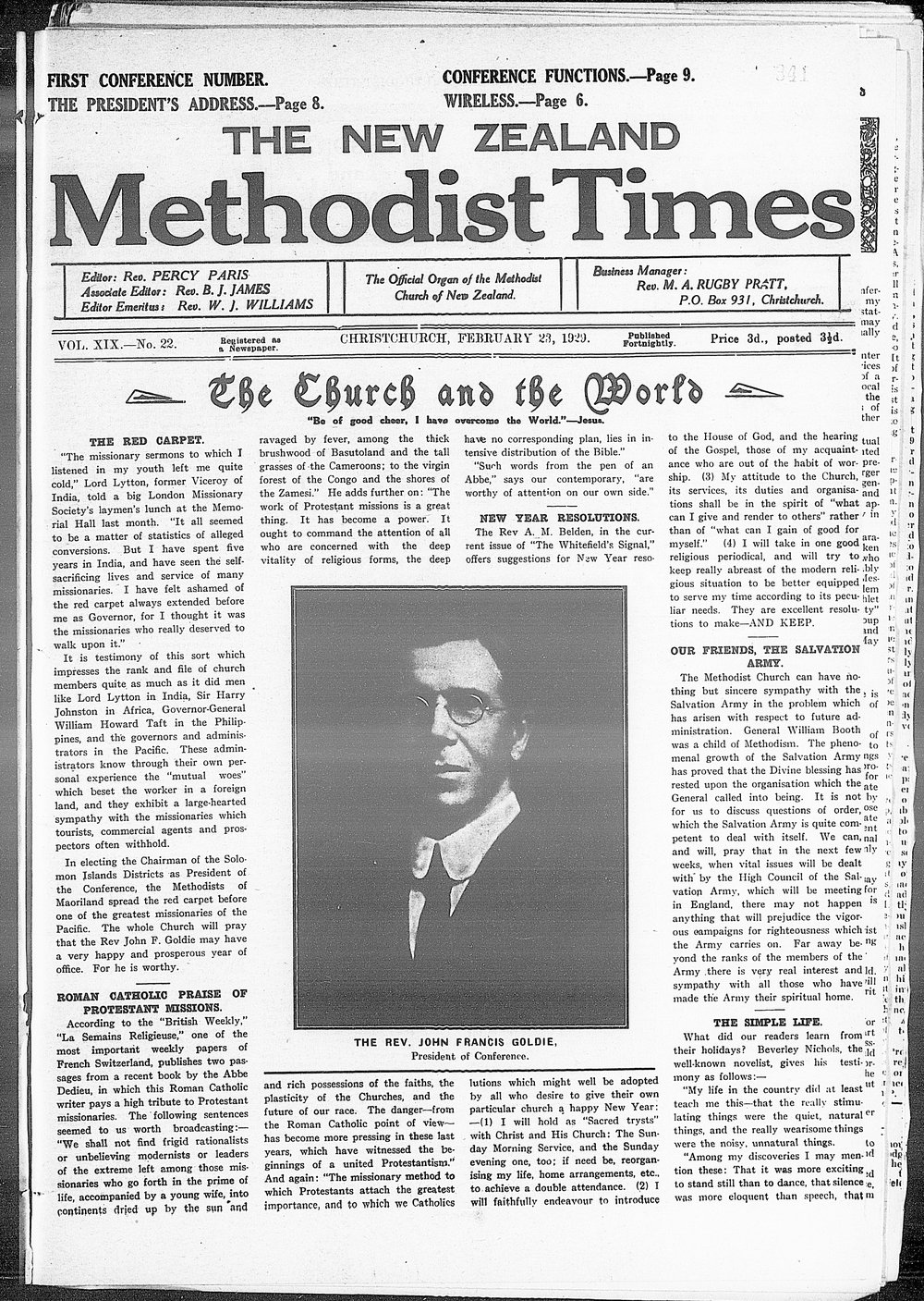 The New Zealand Methodist Times: 23rd February 1929